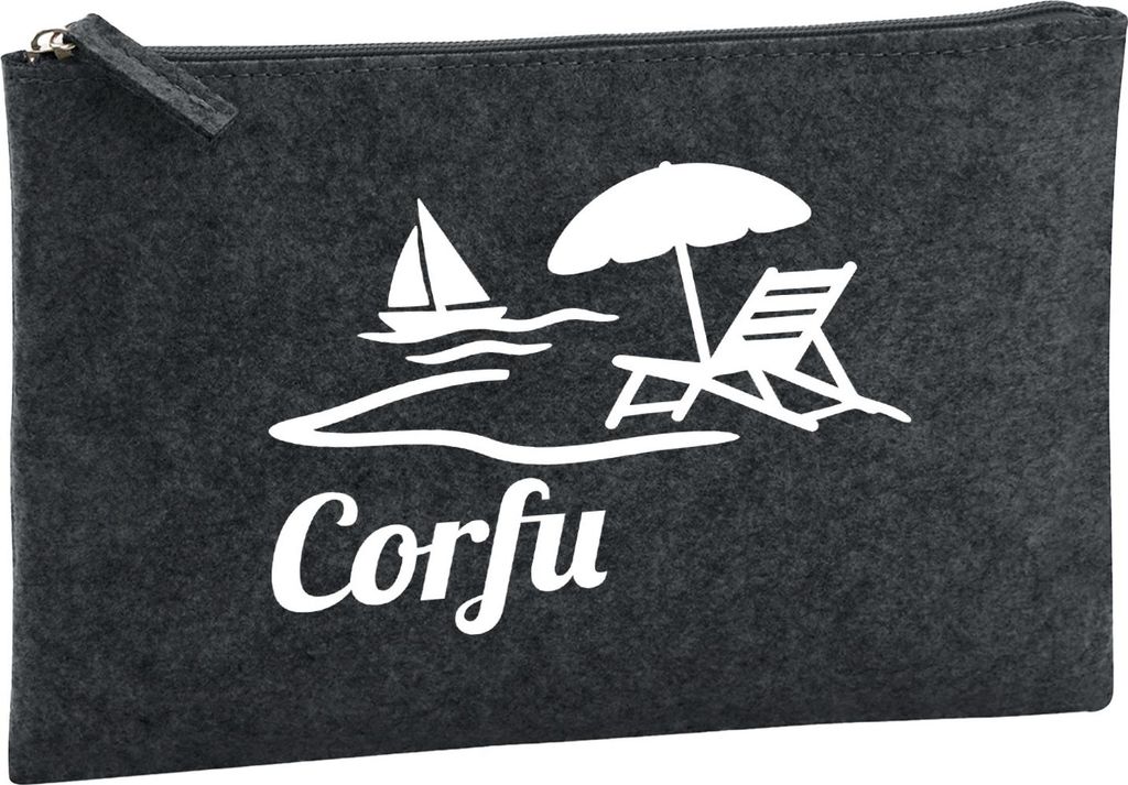 Huuraa Kulturbeutel Corfu Griechenland 1 Liter Charcoal Filz Kosmetiktasche Geschenkidee