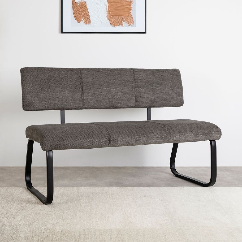 Esszimmerbank VILAS für 3 Personen mit Stoffbezug, anthrazit - schwarzes Metallgestell, Sitzbank für Esszimmer mit Rückenlehne komfortabel gepol...