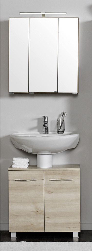 Waschbeckenschrank & Spiegelschrank Set BERGAMO-03, Buche Iconic Nb., B x H x T ca.: 60 x 200 x 35cm