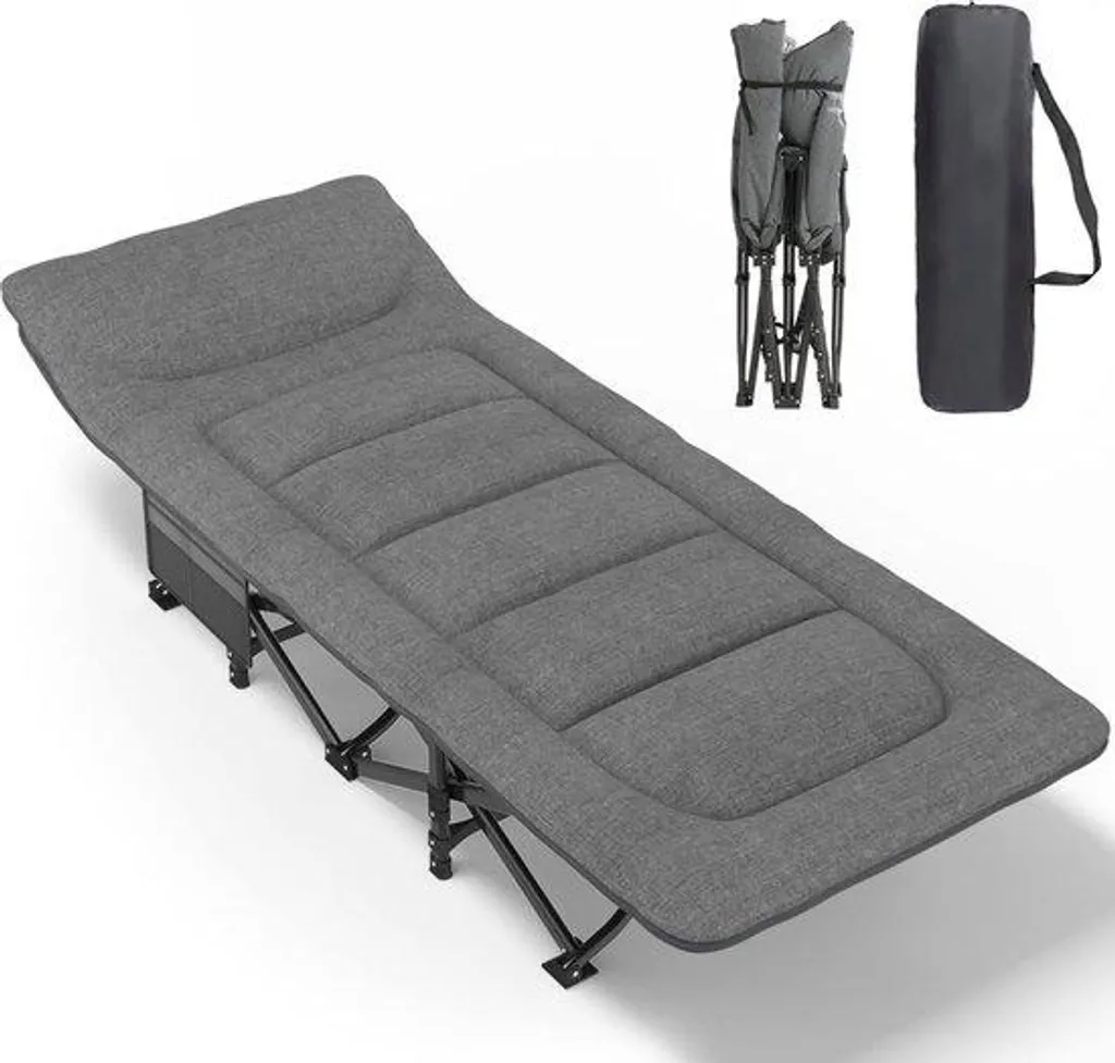 Lit de camping pliable pour voyage et maison - Couchage d'appoint gris