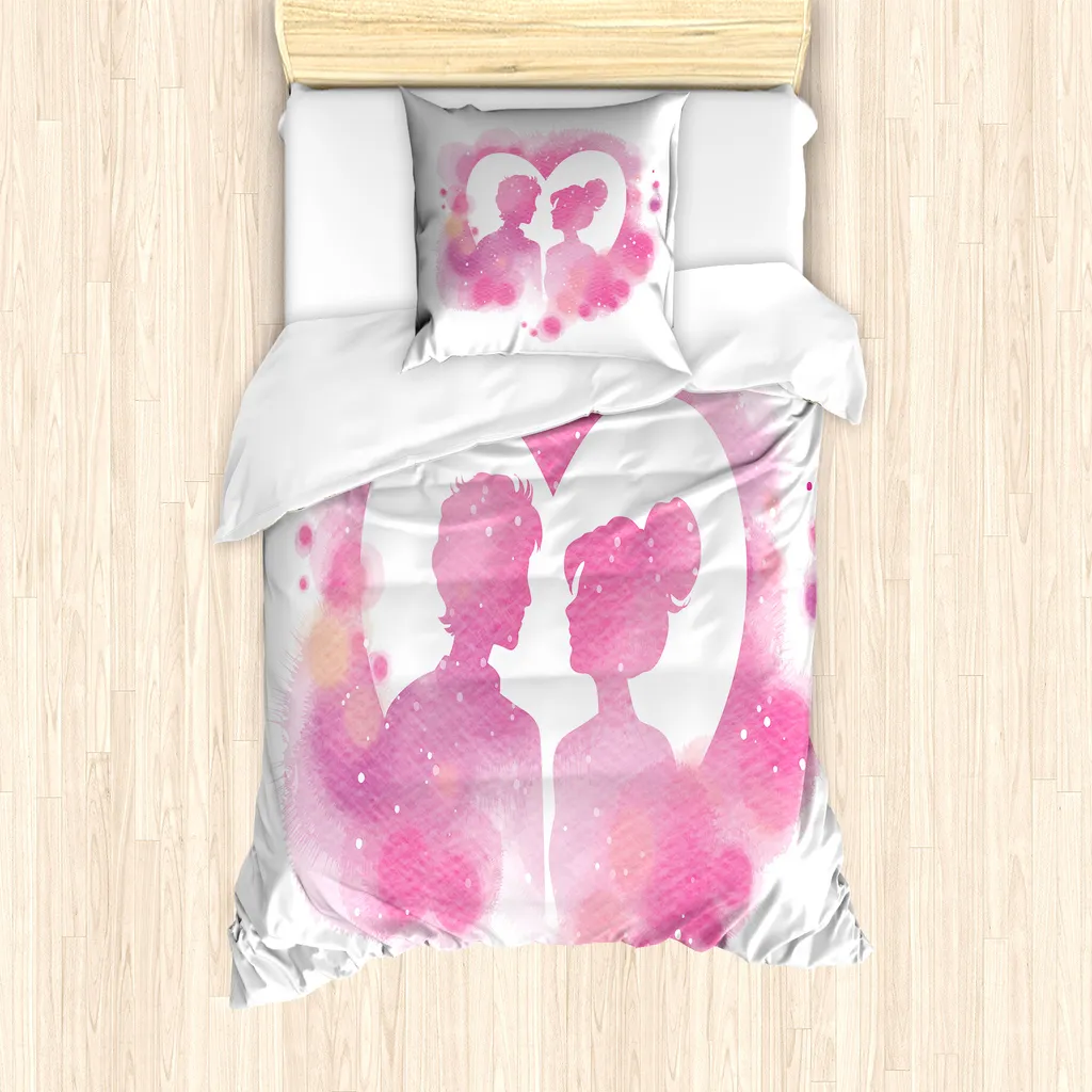 Parure de lit hypoallergénique rose lilas avec motif cœur 135x200 cm