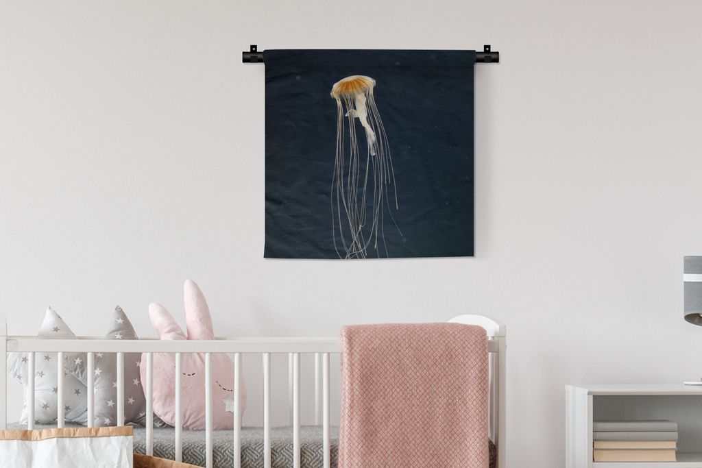 MuchoWow Wandteppich Wandbehang Qualle - Orange - Meer 60x60 cm Tapisserie Dekoration Wandtuch - Dekorationen - Wand Decke