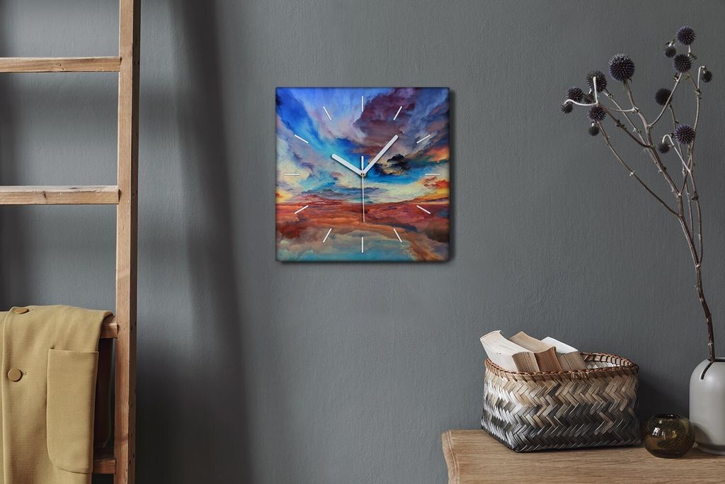 Coloray Hodiny Unikátní 30x30 cm Tiché hodiny Pro obývací pokoj a kuchyň Nástěnné hodiny Plátno Bílé ručičky hodin - Mraky