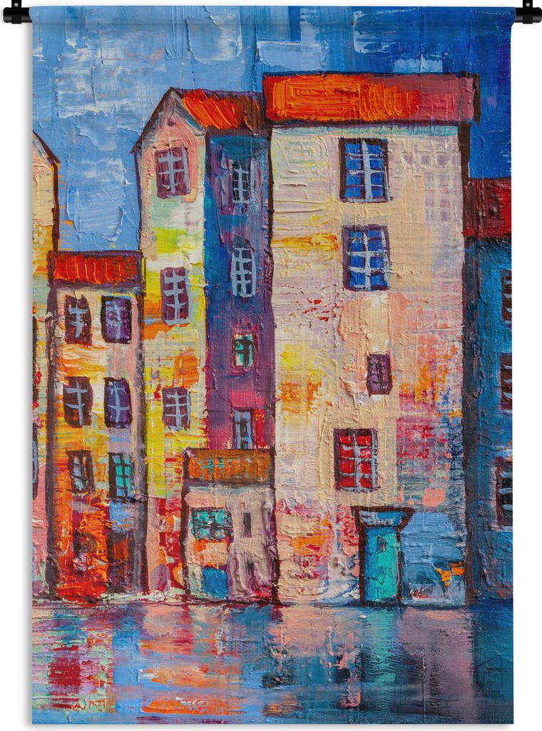 MuchoWow Wandteppich Wandbehang Gemälde - Ölfarbe - Haus - Wasser 120x180 cm Tapisserie Dekoration Wandtuch - Schlafzimmer - Dekorationen für ...