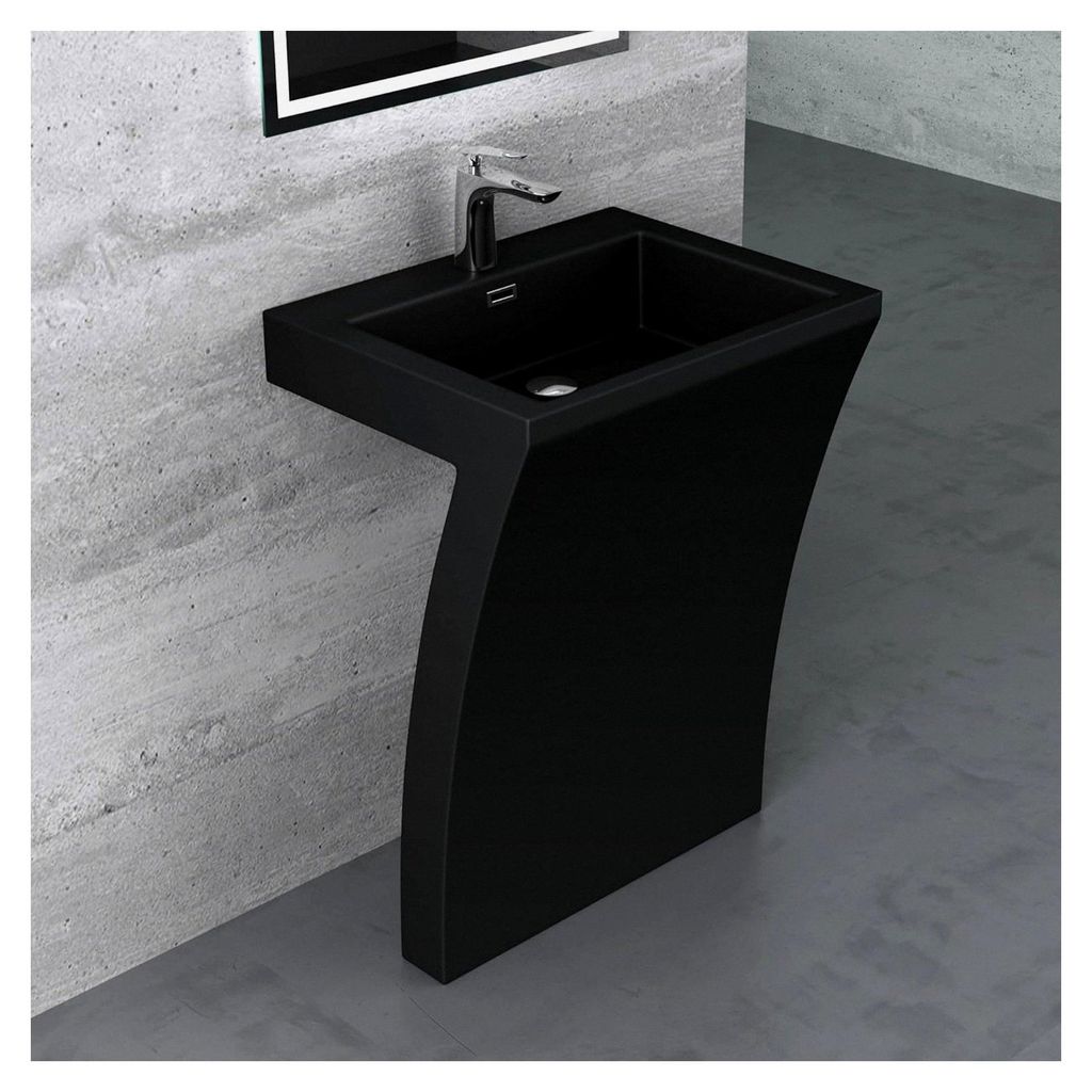 Standwaschbecken aus Mineralguss im eckigen Design in Schwarz matt