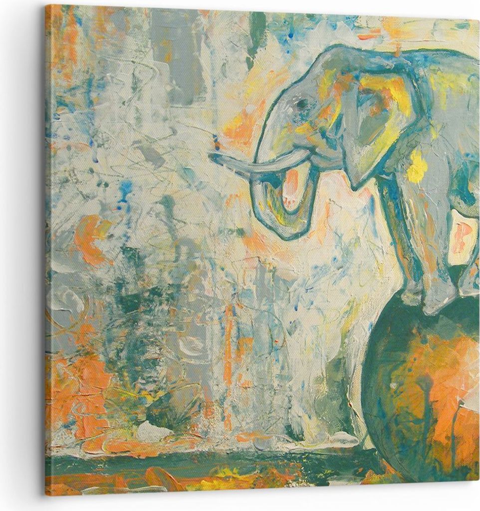 Bild auf Leinwand - Leinwandbild - Elefant Abstraktion - 60x60cm - Wand Bild - Wanddeko - Wandbilder - Leinwanddruck - Bilder - Kunstdruck - Wandde...
