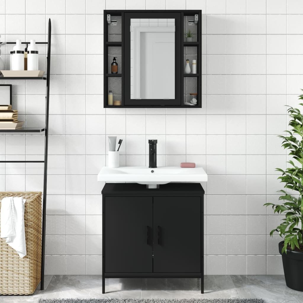 "Winterschlussverkauf " 2-tlg. Badmöbel-Set - CLORIS - Badezimmerschrank - schlichte Design - Schwarz Holzwerkstoff - DEMöbel2462917