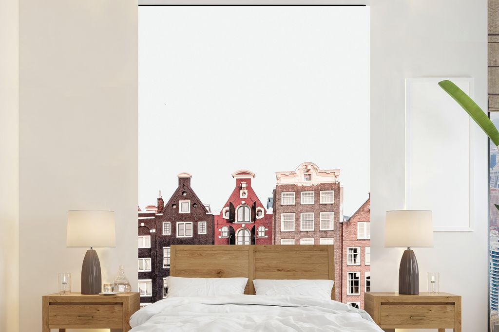 MuchoWow Fototapete für Wohnzimmer oder Schlafzimmer Wandtapete Vinyl Motivtapete Amsterdam - Architektur - Häuser - Straße - 180x280 cm - Wal...