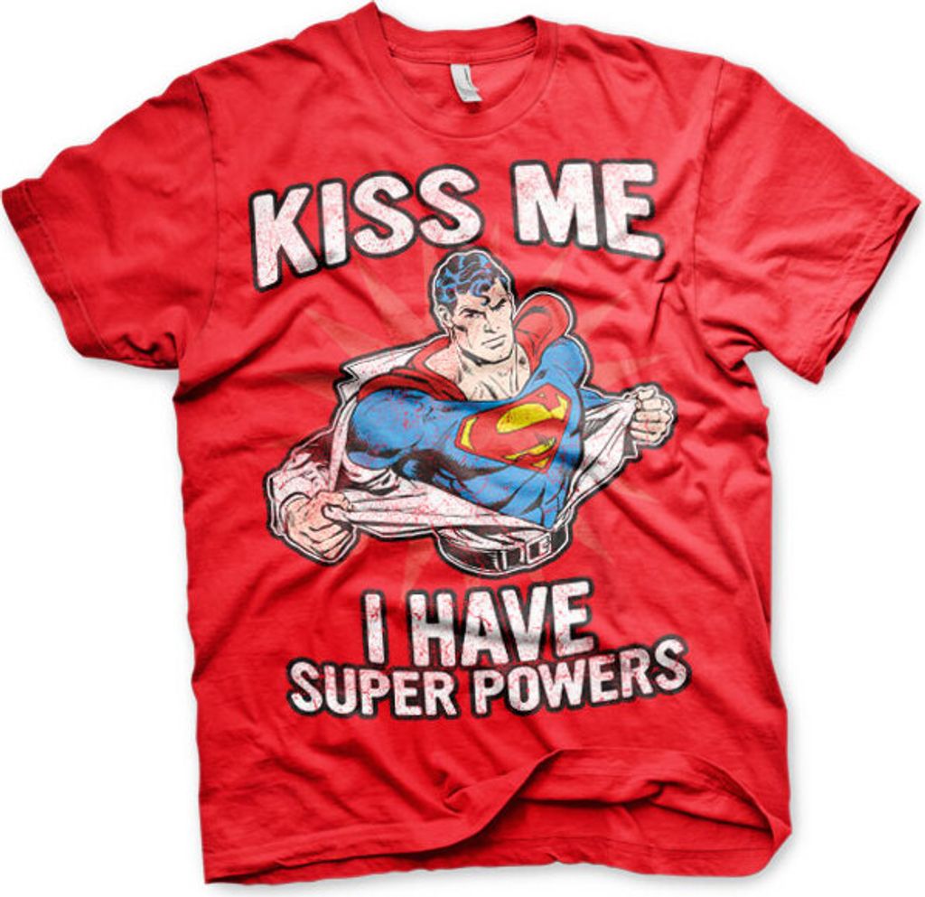 Kiss Me - I Have Super Powers T-Shirt - Medium - Red