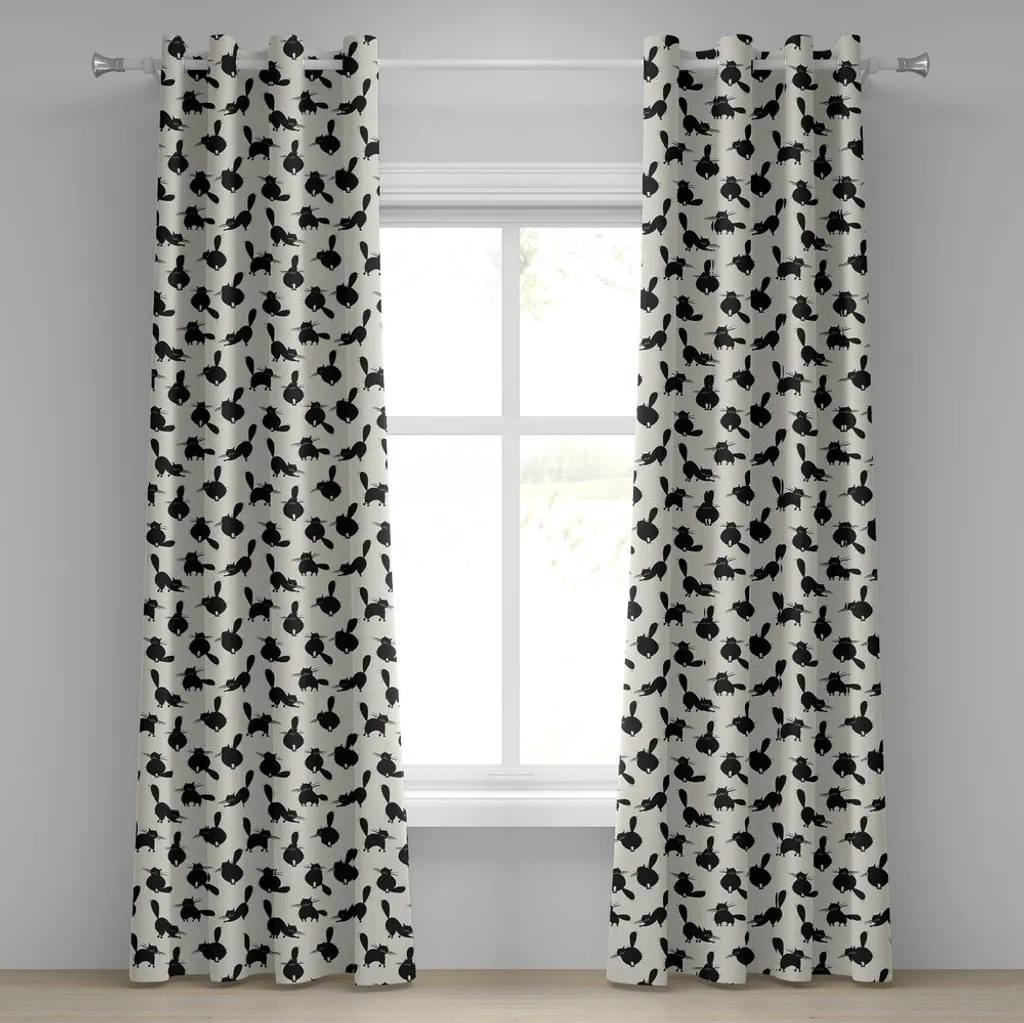 Rideau à œillets design animaux postures amusantes noir et beige