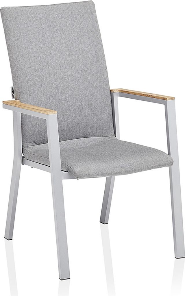 Kettler Stapelsessel RASMUS mit hoher Rückenlehne, Aluminium Silber / Sunbrella (100 % Polyacryl) Flanelle