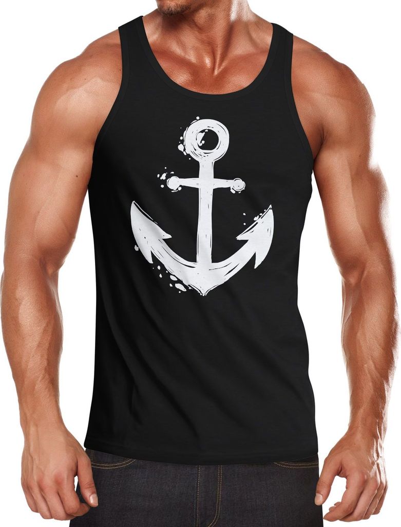 Herren Tank-Top mit maritimem Anker Motiv Muskelshirt Muscle Shirt Neverless schwarz L