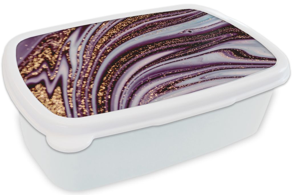 KitchenYeah Lunchbox Brotzeit Brotdose 17x11 cm Marmor - Rosa - Gold - Glitter - Marmoroptik - Luxus Kinder Brotzeitdose - Lunch Box - Kinder - S...