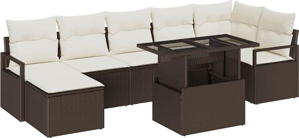 vidaXL Garten-Sofa-Set mit Kissen 8 pcs Braun und Creme