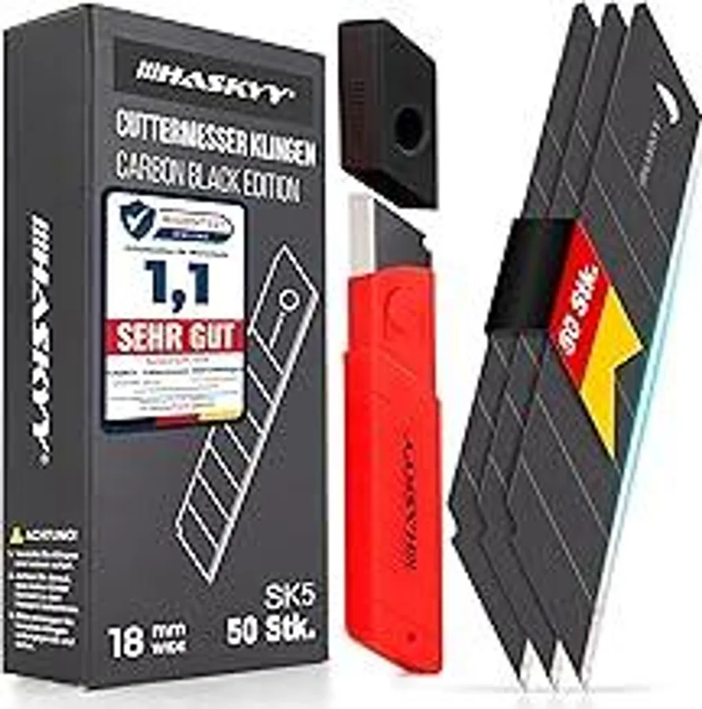 HASKYY Stock 50 Lame Taglierino Professionali 18mm SK5 Carbonio Nero