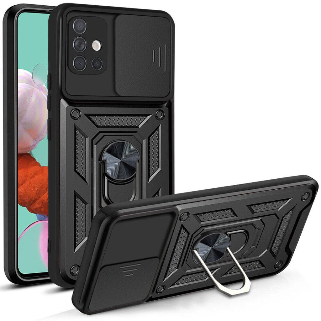 Outdoor Panzer Hülle für Samsung Galaxy A51 mit Kameraschutz Ringhalter Schwarz