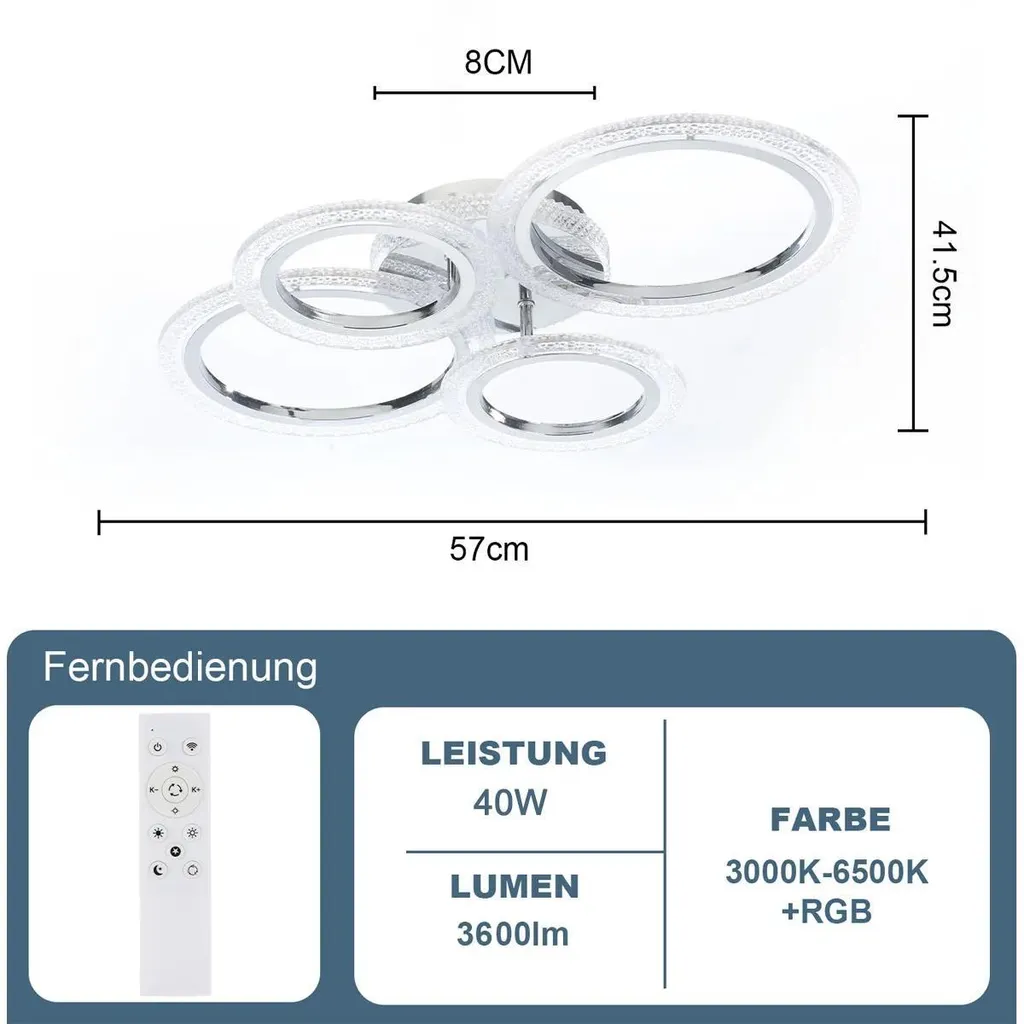 Éclairage LED pour chambre et séjour 40W dimmable avec télécommande RF