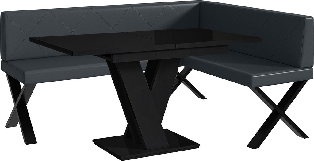 MEBLINI Eckbank für Esszimmer mit ausziehbarem Tisch - Küchenbank - Essecke - Sitzecke Küche - ERIC - X-Beine 128x168x87cm Rechts - Dunkelgrau K...