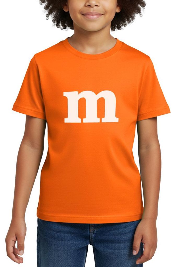 Spreadshirt Buchstabe M Kostüm Karneval Fasching Gruppen Kinder T-Shirt, 122/128 (7-8 Jahre), Orange