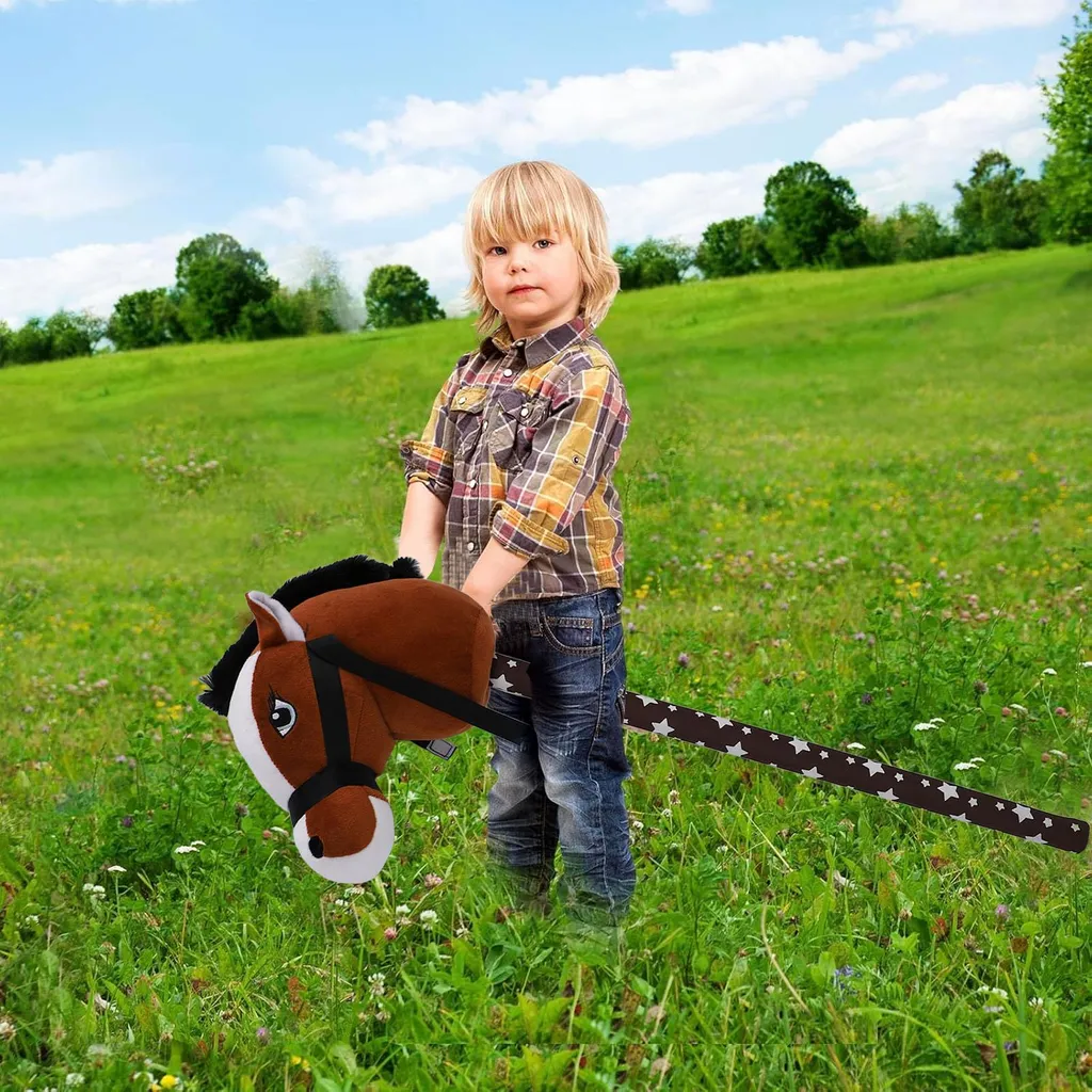 Cheval à bâton sonore en peluche : le jouet actif pour petits cavaliers