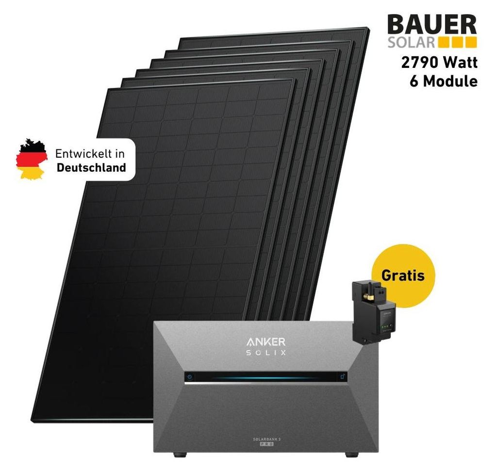 2700 Watt, Bifazial Komplettset, Balkonkraftwerk, Anker SOLIX Solarbank 3 E2700 Pro, 3 x BP2700 Zusatzbatterien, Halterung Garten/Flachdach horizon...