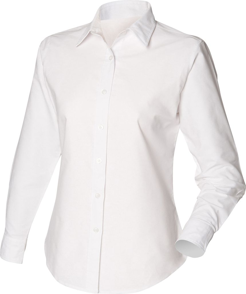 Henbury Damen Oxford Bluse Langarm RW638 (Large) (Weiß)
