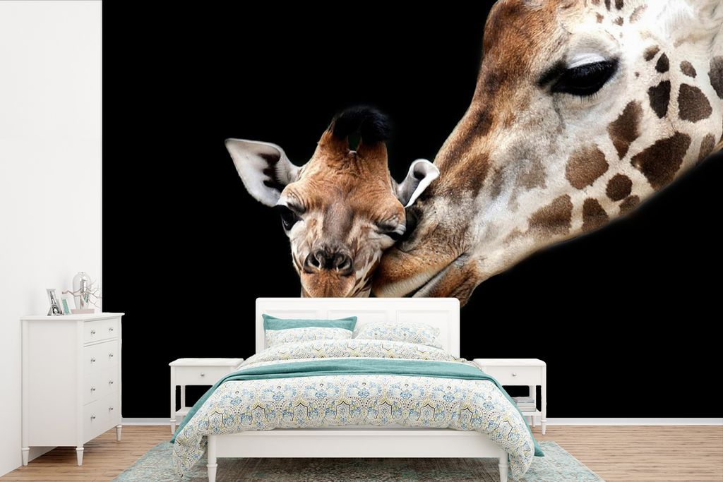MuchoWow Fototapete für Wohnzimmer oder Schlafzimmer Wandtapete Vinyl Motivtapete Giraffe - Tiere - Schwarz - Porträt - Tiere - 330x220 cm - Fo...
