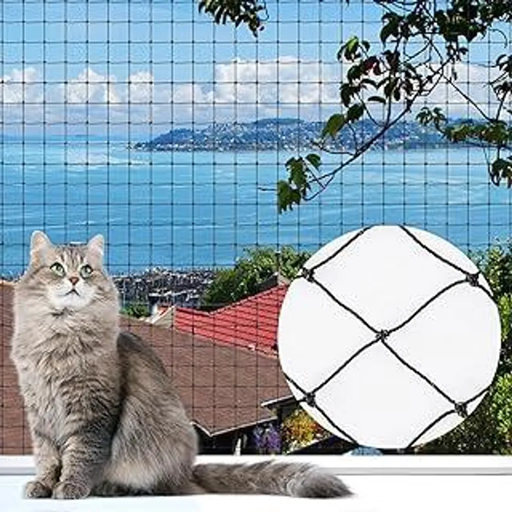 Rete per gatti per balconi, rete per gatti 6x3m Rete per gatti rinforzata con filo metallico Rete per gatti resistente ai raggi UV e alle intemperie Rete di sicurezza per gatti per balconi, finestre - Nero