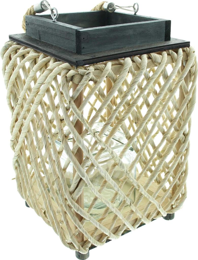 Laterne Sincere Holz schwarz Maisstroh – Windlicht, Holzlaterne