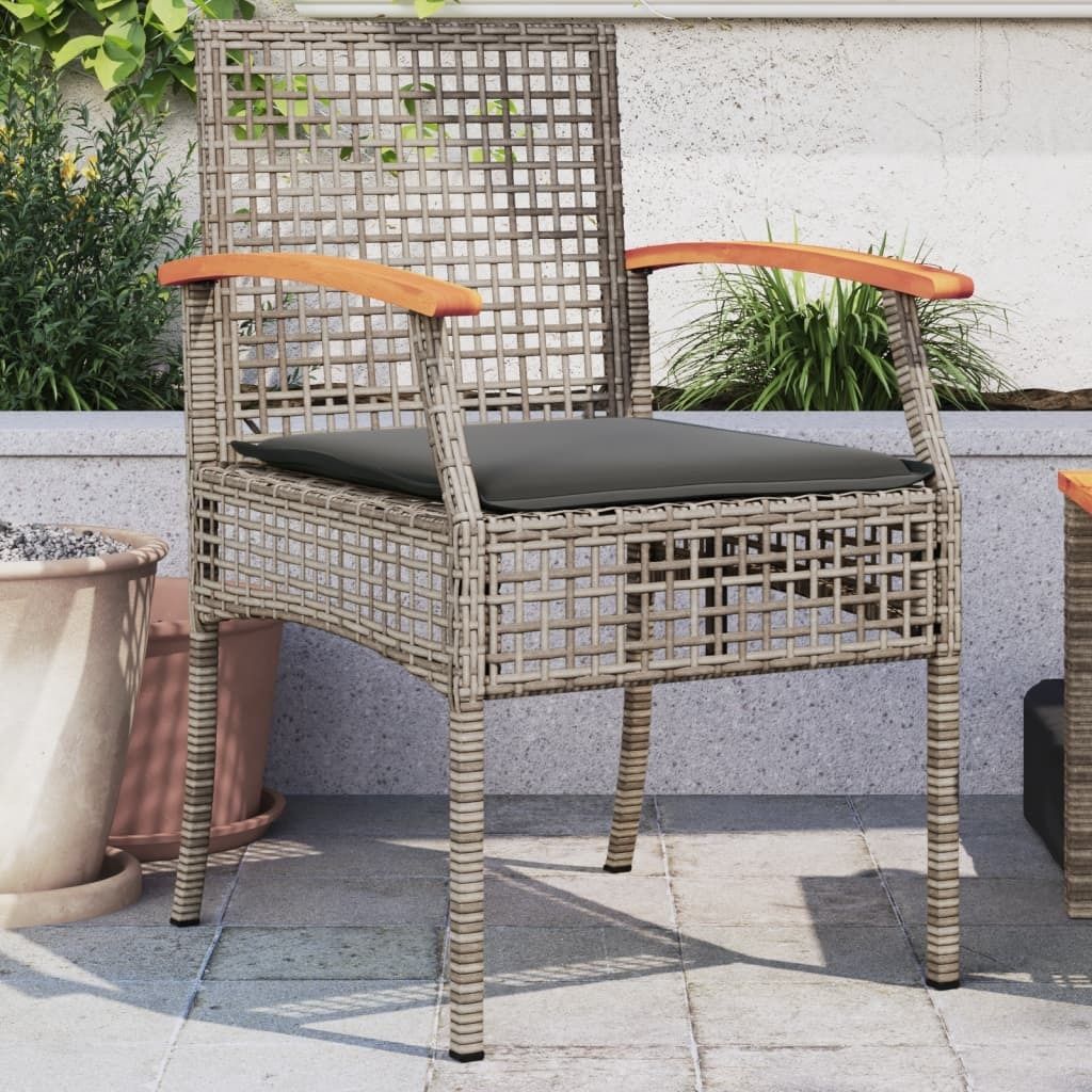 Gartenstühle mit Kissen 2 Stk. Grau Poly Rattan Akazienholz - Gartenstühle 366248
