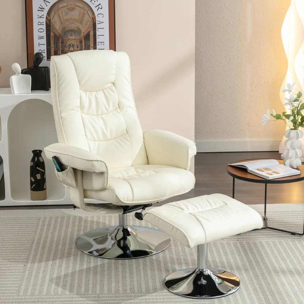Fauteuil de Relaxation Pivotant avec Massage et Repose-Pieds Séparé