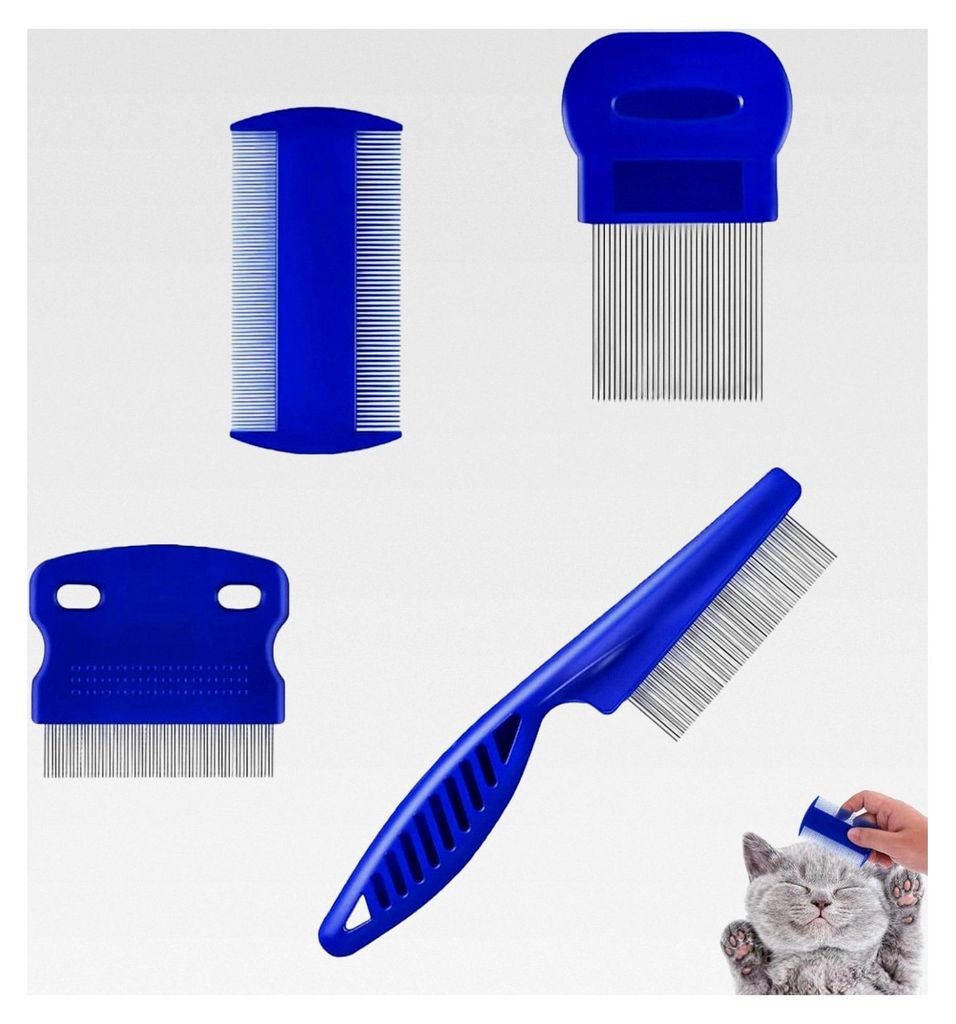 4 Stück Flohkamm für Katzen und Hunde mit Metallzähnen zur Entfernung von Flöhen und Tränenflecken, geeignet für kleine, mittlere und große ...