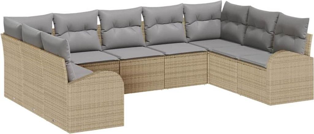 "SALE 2026" Sofa Set mit Kissen 9er Set,multifunktional& Moderne - Beige Poly Rattan - Gartenmöbelset DE7761453
