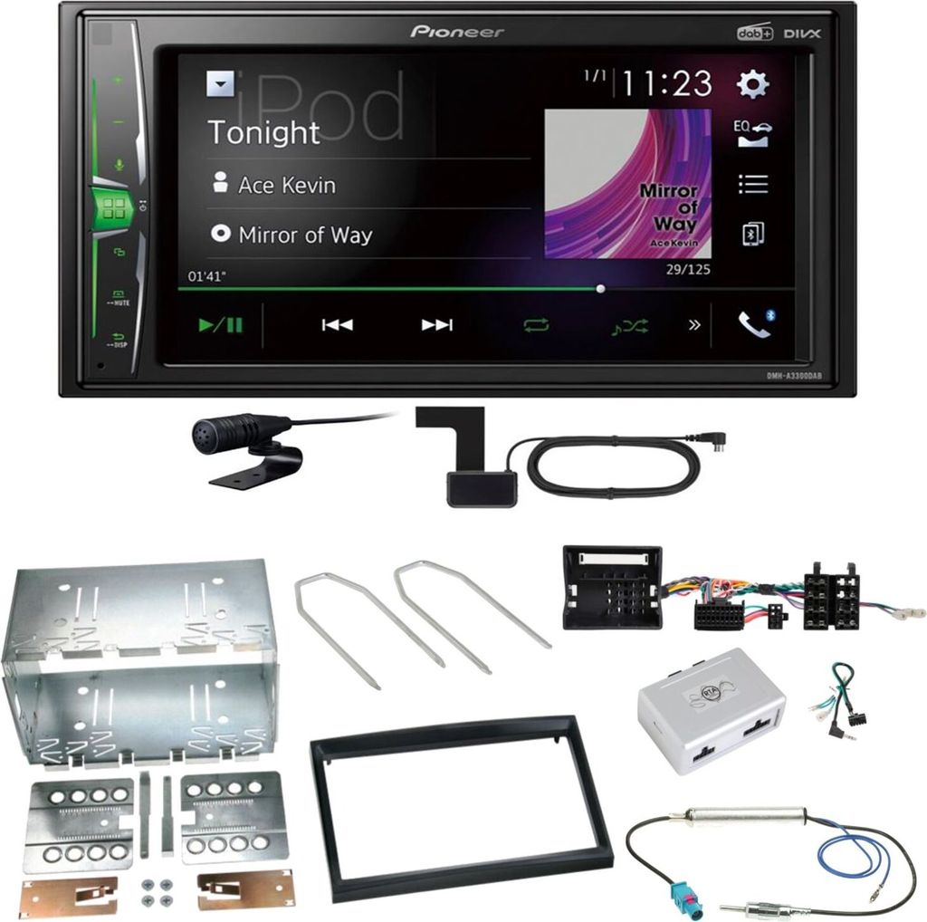 Pioneer DMH-A3300DAB Bluetooth USB Einbauset für Peugeot 207 307 Partner Expert