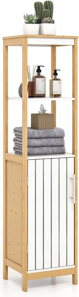 Rangement d'appoint WC et salle de bain en bambou avec étagère flexible