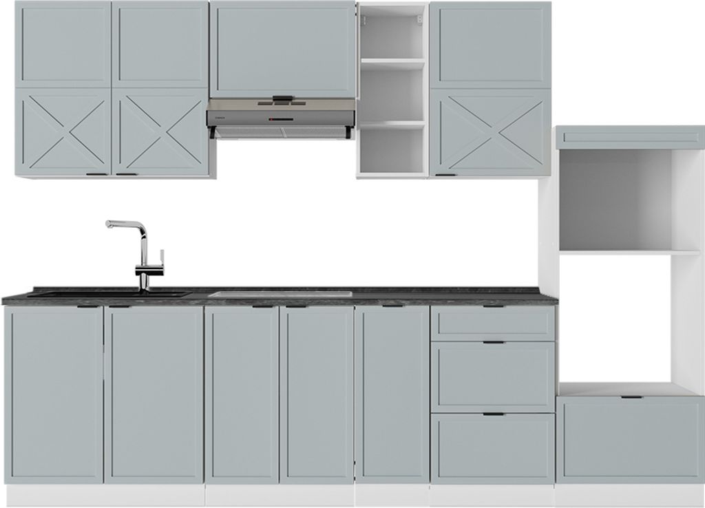 Küchenzeile Vicco Fame-Line Hellblau-grau/Weiß 280 cm , AP Anthrazit, Model 51239