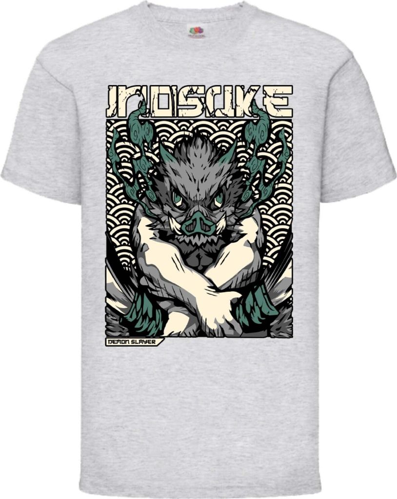 Kinder T-Shirt Demon Anime Slayer Hashibira Inosuke Two Sowrds Slayer, 7-8 Jahr - 128 / Grau
