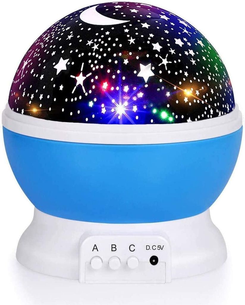 Sternenhimmel Projektor Nachtlicht Kinder,360° Drehung,sternenlampe kinder, Musikfunktion, USB Ladegerät (Blau)