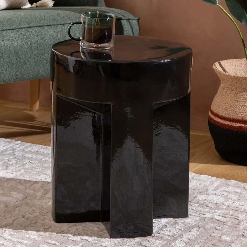 Table de Chevet Noire Style Totem Anaëlle 34 cm Eazy Living Déco