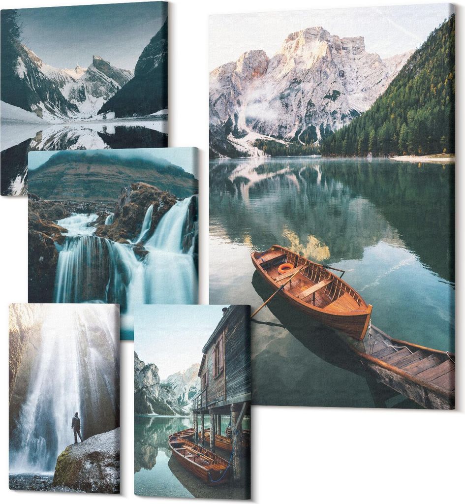 Leinwandbild Set 5-teilig – Modernes Wandbild – Polycanvas Kunstdruck – Abstrakte Bilder – Hochwertige Wandkunst – 2x 30x30 cm + 2x 20x30...