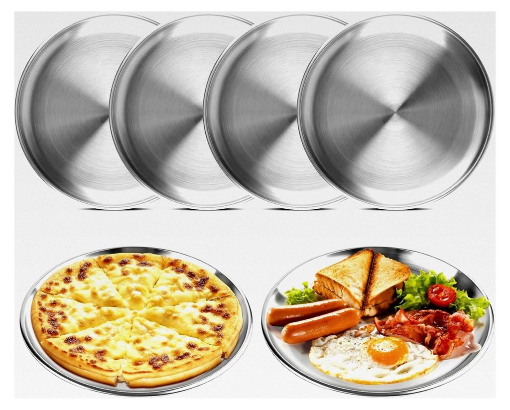 6 Edelstahl Teller Ø 20 cm, Camping Geschirr Set aus 304 Metall, Robust – Runde Speiseteller für Outdoor, Picknick, Party & Küche – Spülmas...