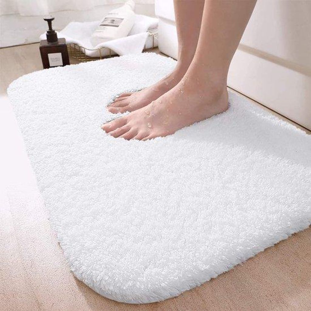Unyqoos Ultra-weiche, rutschfeste Mikrofaser-Badematte für Bad, Dusche und Waschbecken – 40 x 60 cm – Weiß