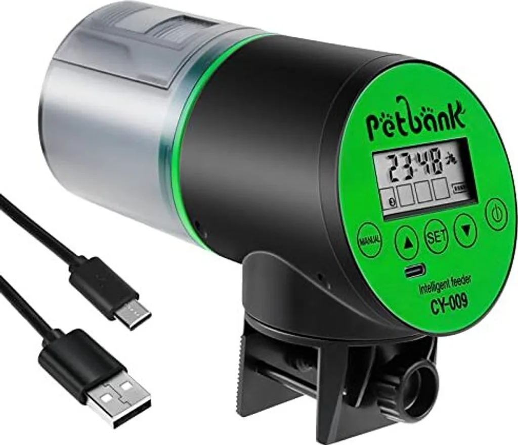 Mangiatoia Pesci Petbank 200ml Ricaricabile USB - Timer LCD Intelligente