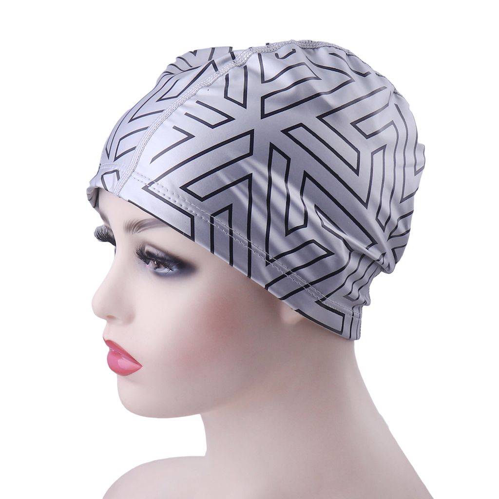 Geometrischer Druck, Schrumpfbesatz, bequemer Unisex-Schwimmhut, Gehörschutz für Erwachsene, Schwimmhut, Schwimmzubehör
