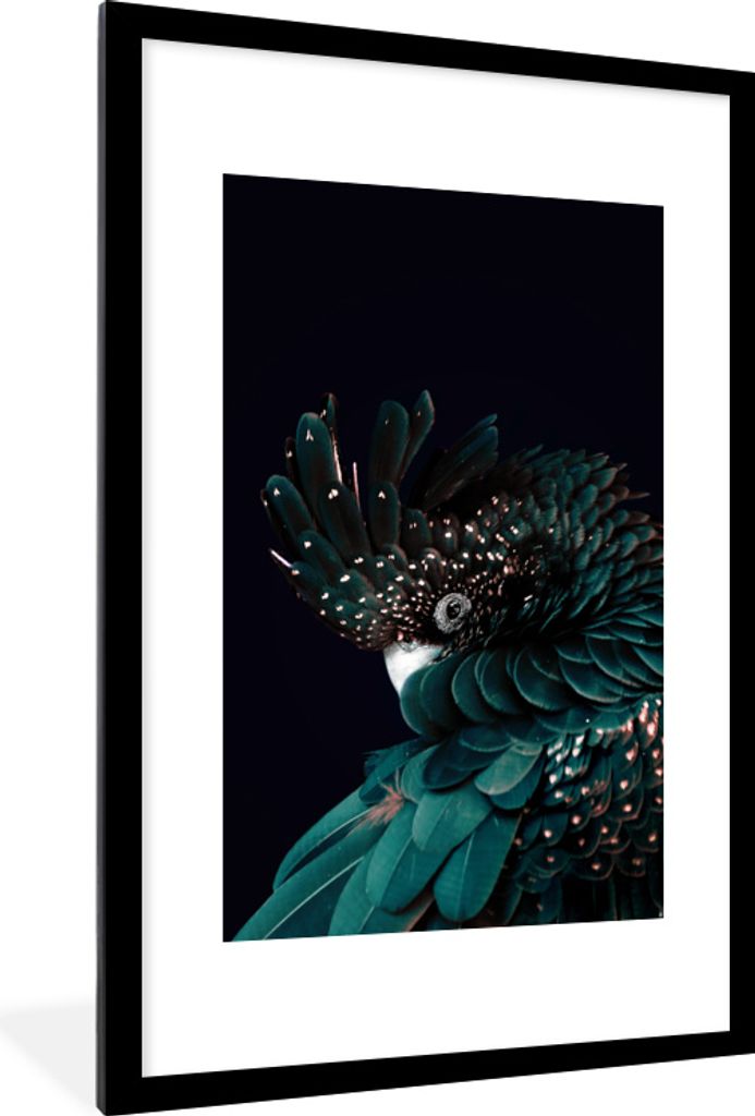 MuchoWow MuchoWow Gerahmtes Poster Kakadu - Vogel - Schwarz 60x90 cm - Poster mit zchwarzem Bilderrahmen - Dekoration - Wandposter Wohnzimmer -...