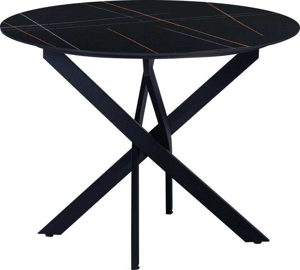 Happyment Esstische Rund – 4 Personen – Gartentisch & Esstischel – Marmerlook – Sintered Stone – Schwarz – 100x100x76cm – Auch für A...