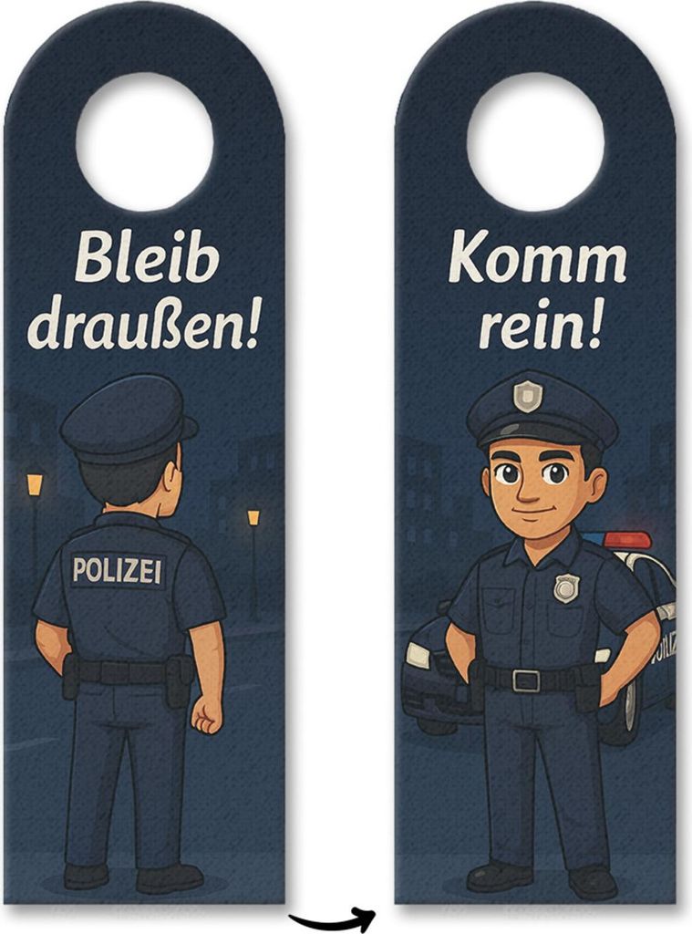 Polizisten Cartoon Bleib draußen! Komm rein! Türhänger 10er Set