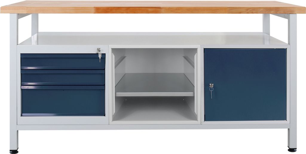 Werkbank Giant Rhino mit Ablagefach + 3 Schubladen + Regalfach + 1 Tür | HxBxT 84x170x60cm | Traglast 500kg | Lichtgrau/Anthrazitgrau