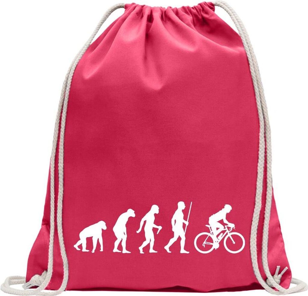 Kiwistar - Turnbeutel - pink - Rennrad Fahrrad Evolution - Fun Rucksack Sport Beutel Gymsack Baumwolle mit Ziehgurt