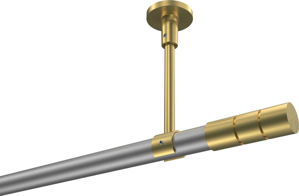 Interdeco Gardinenstange / Vorhangstange Silbergrau / Messing-Optik, Typ Sonette Elanto (Rillenzylinder) ohne Ringe, Deckenmontage, 20 mm Ø 1-läu...